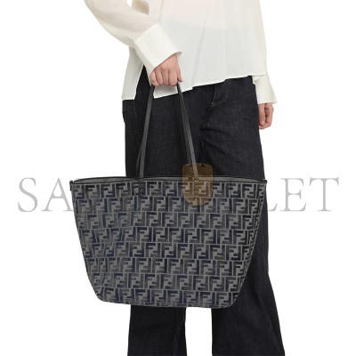 FENDI 'ROLL LARGE' BLUE REVERSIBLE TOTE BAG IN FF CHENILLE (35*32*19.5cm) 